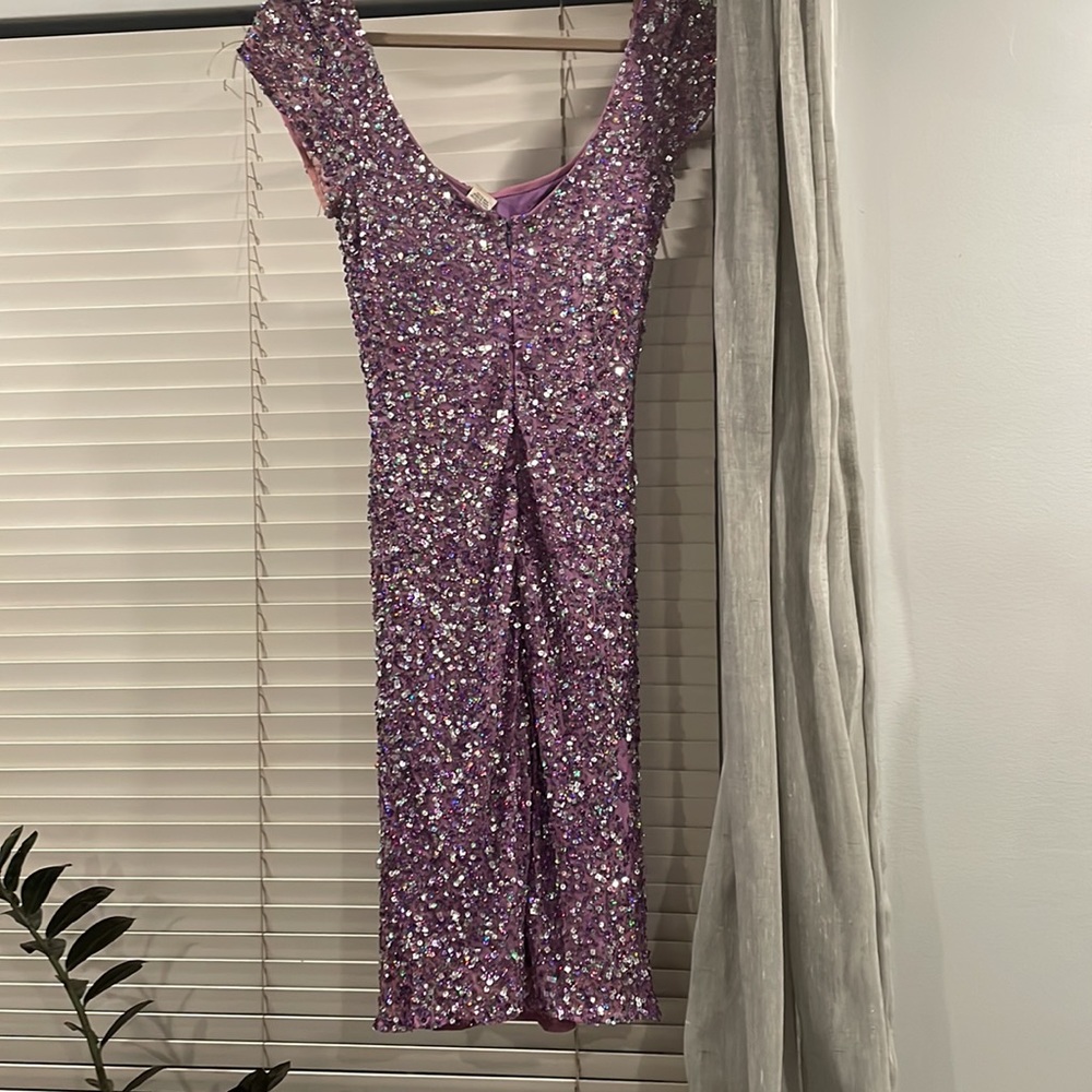 Scala Hand Beaded Sequin Purple Midi Formal Cockt… - image 4